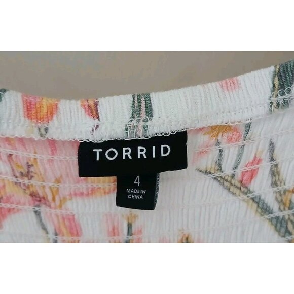 Torrid Babydoll Crinkle Gauze Smocked Back Puff Sleeve Top Plus Size 4 4X White - Picture 5 of 10